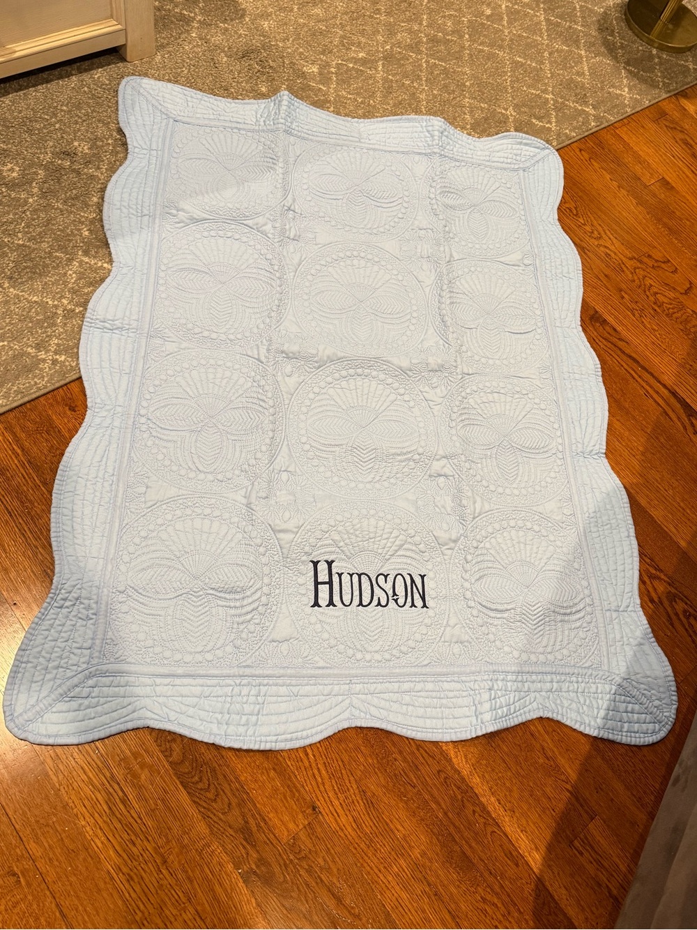 Light Blue Textured Baby Blanket Personalized “Hudson”